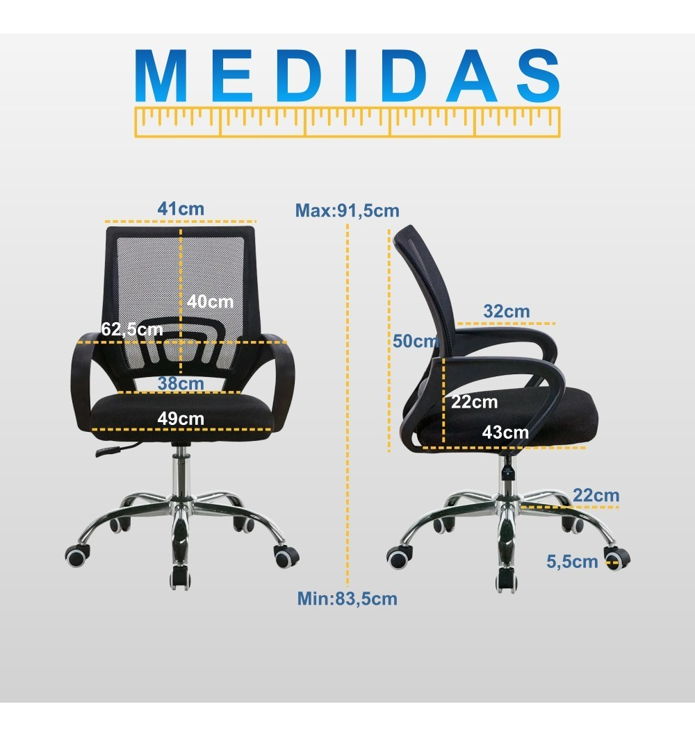 Silla De Oficina Ergonómica Giratoria Tcweb Mesh Negra Con Apoyabrazos Negro Malla - Imagen 6