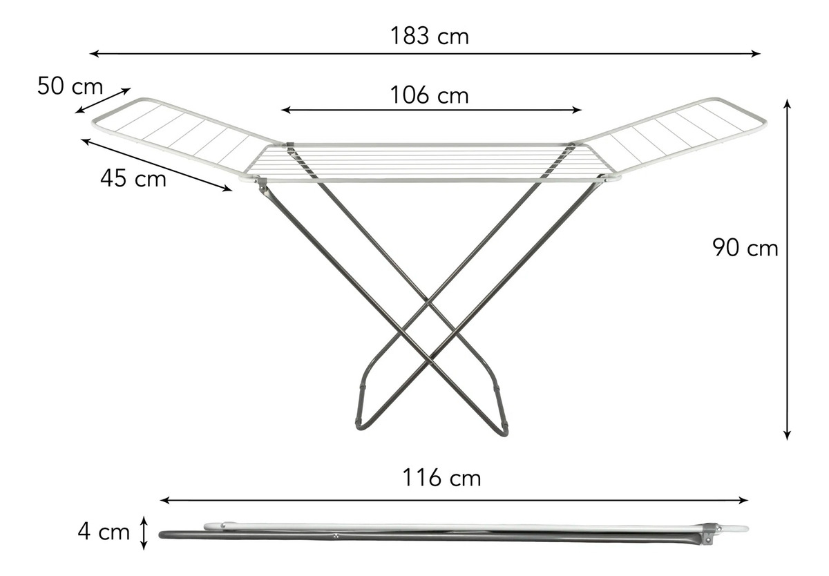 Tender Tendedero Plegable Extensible Con Alas Para Ropa 16 Varillas Gris - Imagen 5
