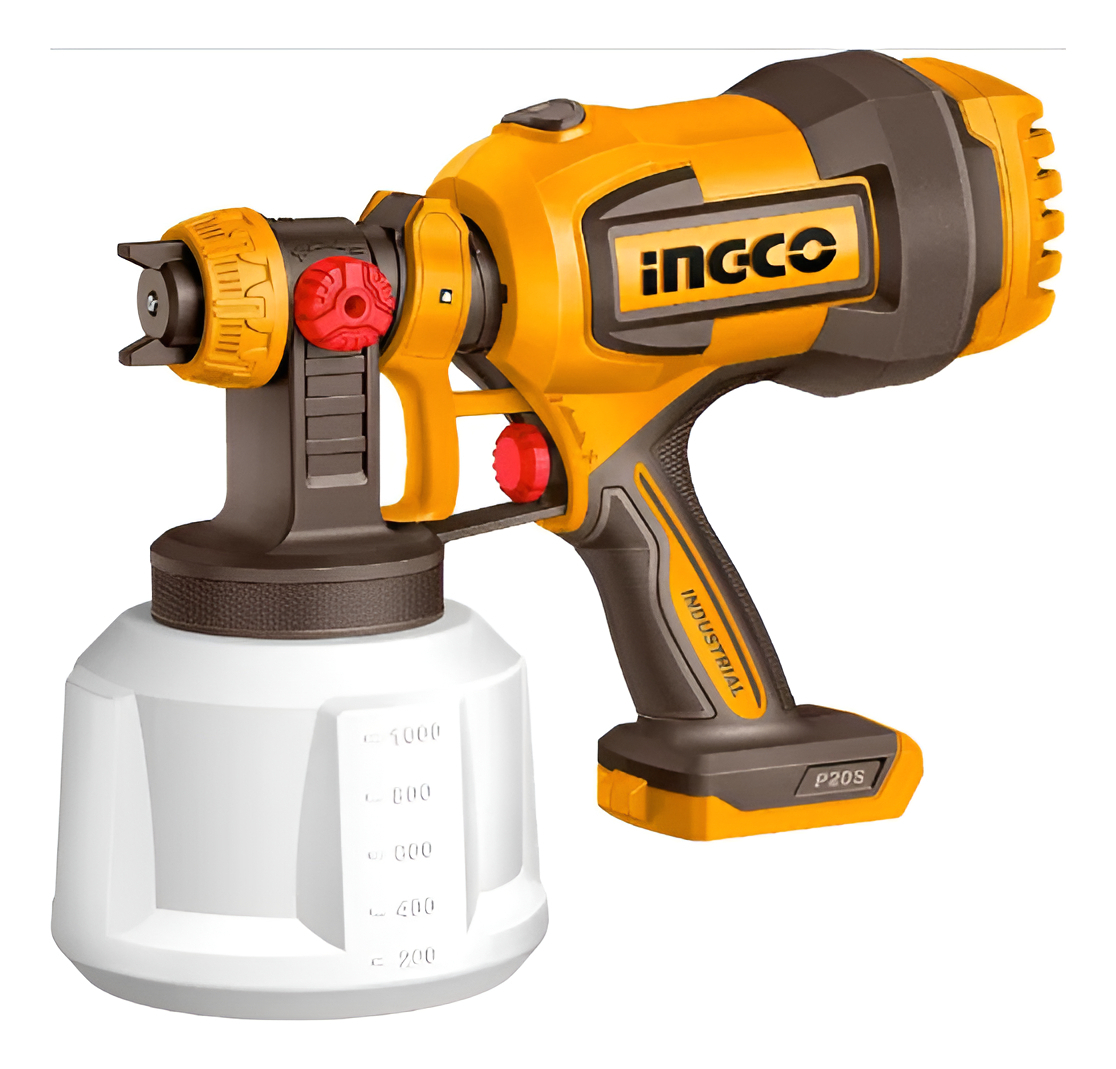 Pistola De Pintar Ingco 20v 800 Ml/min + Accesorios Amarillo Y Negro