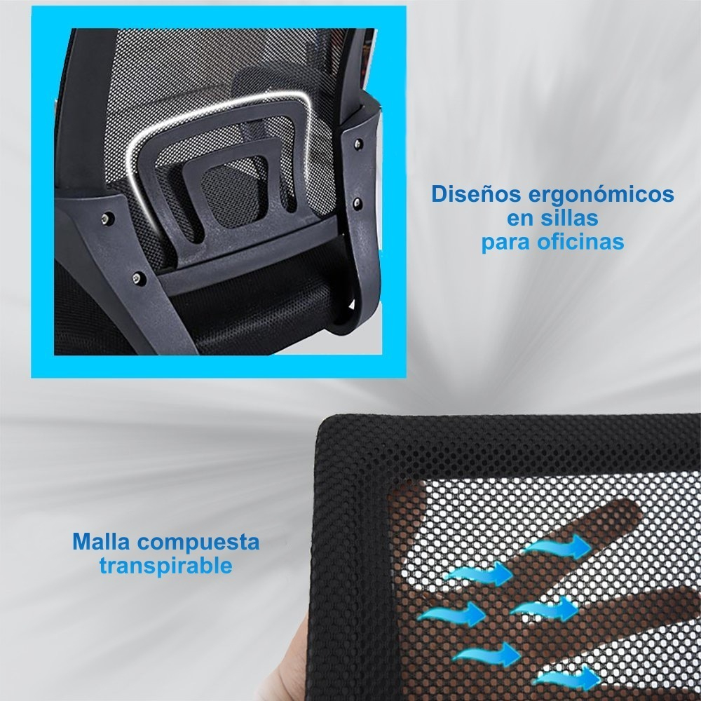 Silla Operativa Tcweb Negra Ergonómica Giratoria Con Respaldo Reclinable Negro Malla - Imagen 9