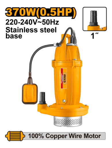 Bomba Sumergible 1/2hp 370w 100l/min Altura 17m Ingco Amarillo - Imagen 3