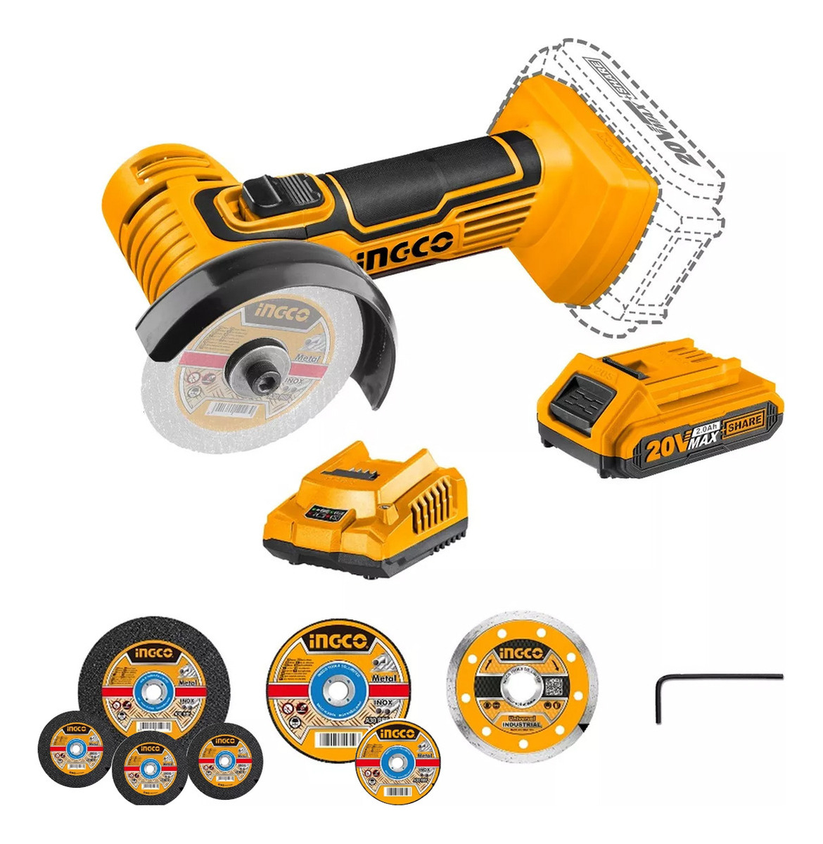 Mini Amoladora Multifuncion 3'' Ingco Color Amarillo