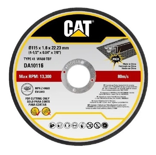 Set 10 Disco Corte Amoladora 115mm X 1,6 Mm Cat Da10116 Negro