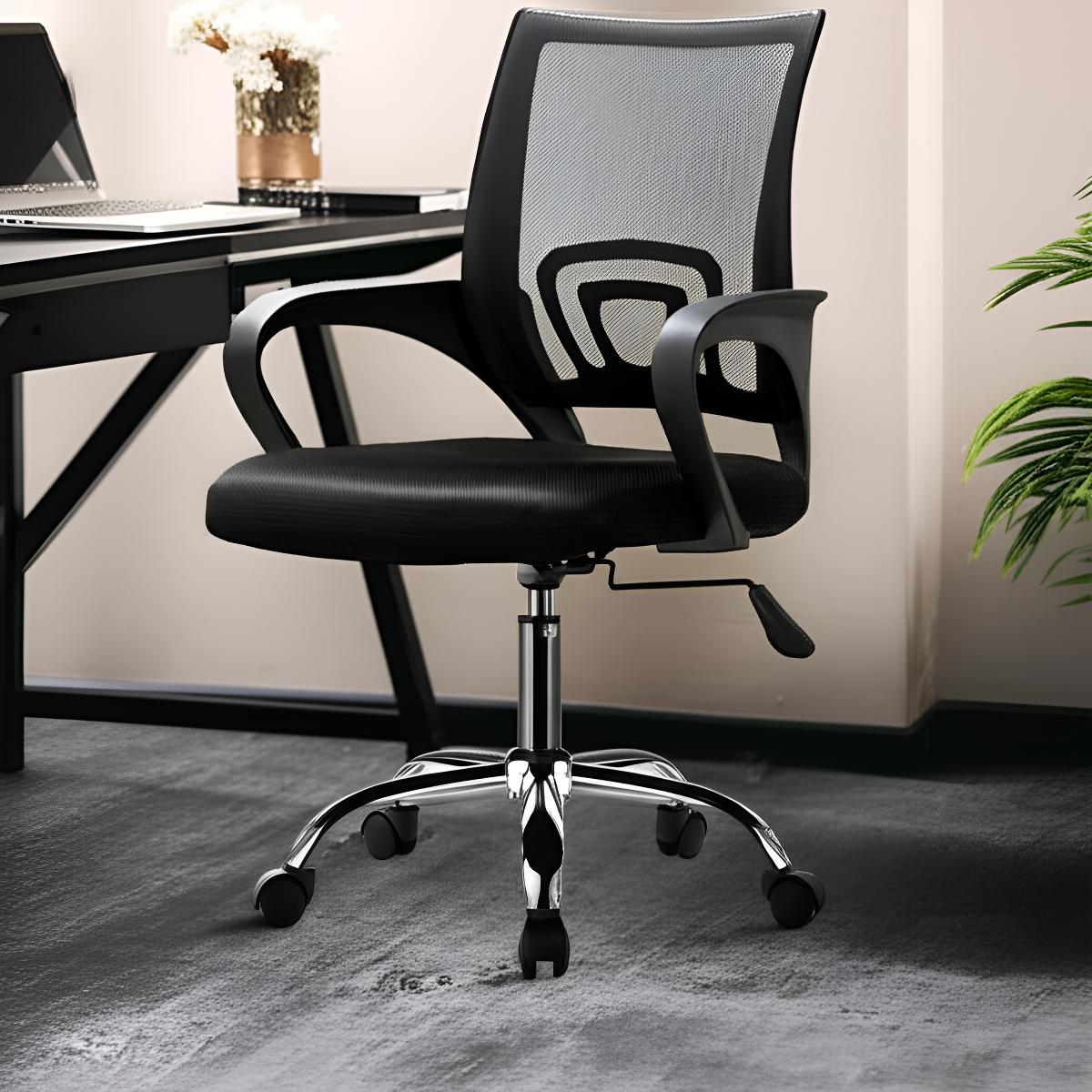 Silla De Oficina Ergonómica Giratoria Tcweb Mesh Negra Con Apoyabrazos Negro Malla