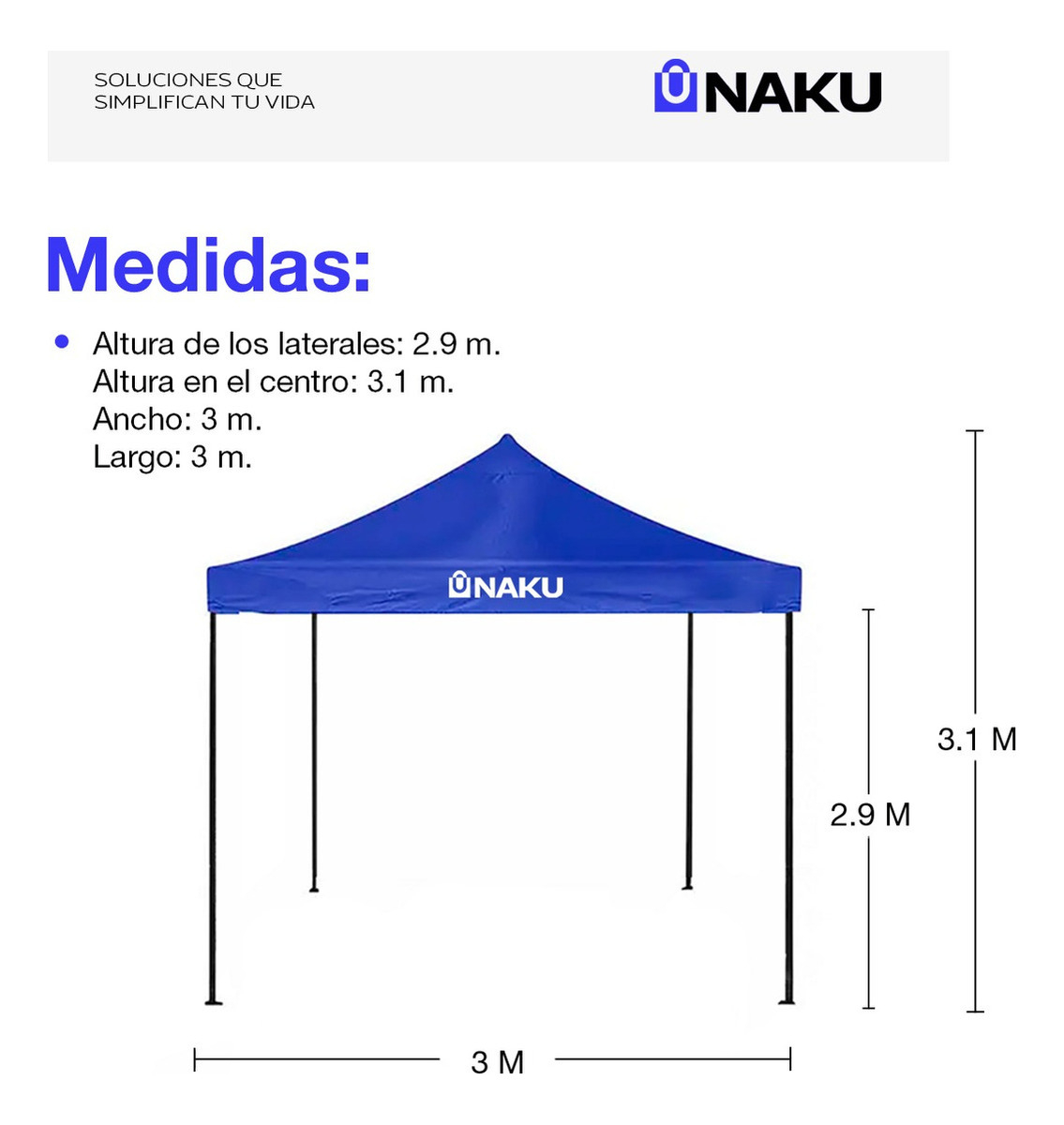 Gazebo Plegable 3x3 Impermeable Naku Azul De Alta Calidad - Imagen 10