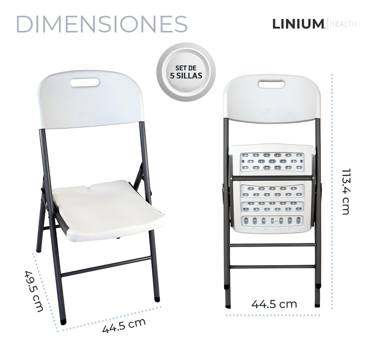 Silla Plegable Linium Set De 5 Plástico Resistente Color Blanco - Imagen 5