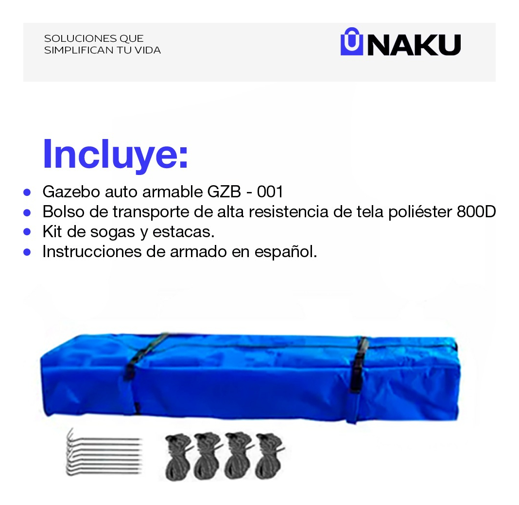 Gazebo Plegable 3x3 Impermeable Naku Azul De Alta Calidad - Imagen 3