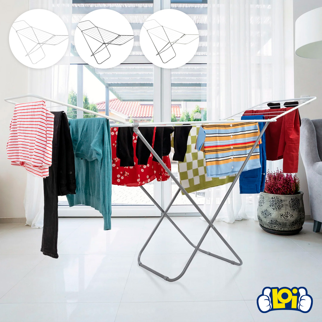 Tender Tendedero Plegable Extensible Con Alas Para Ropa 16 Varillas Gris - Imagen 6