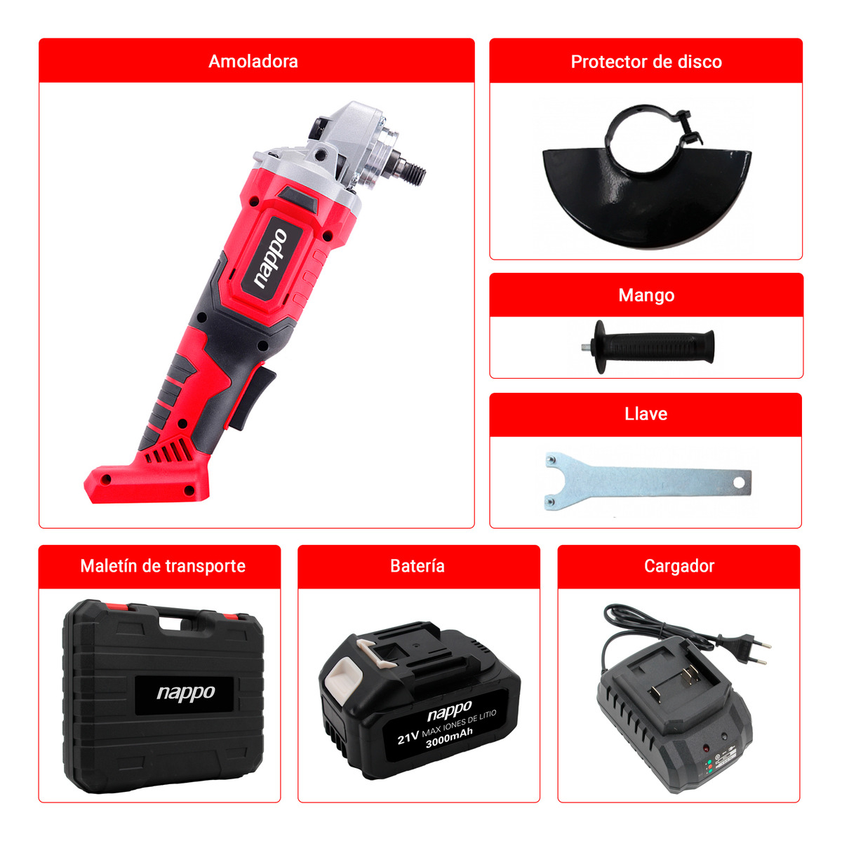 Amoladora Angular Inalámbrica Nappo 7000rpm + Maletín - Imagen 6