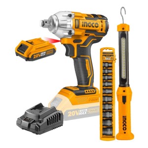 Kit Llave De Impacto 20v + Linterna Recargable + Dados Impac Naranja 50/60hz Luz De Trabajo Integrada