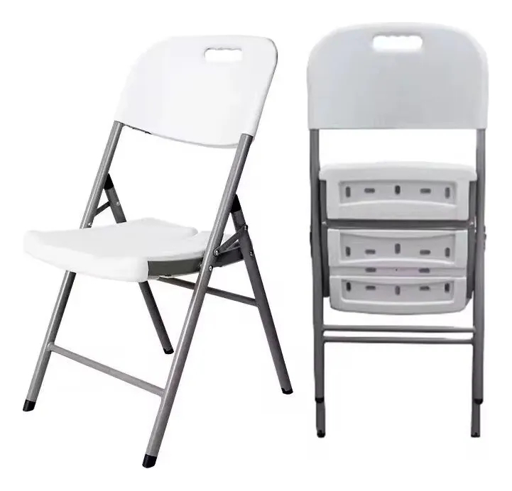 Silla Plegable De Plástico Y Acero Para Jardín Camping Blanco - Imagen 2