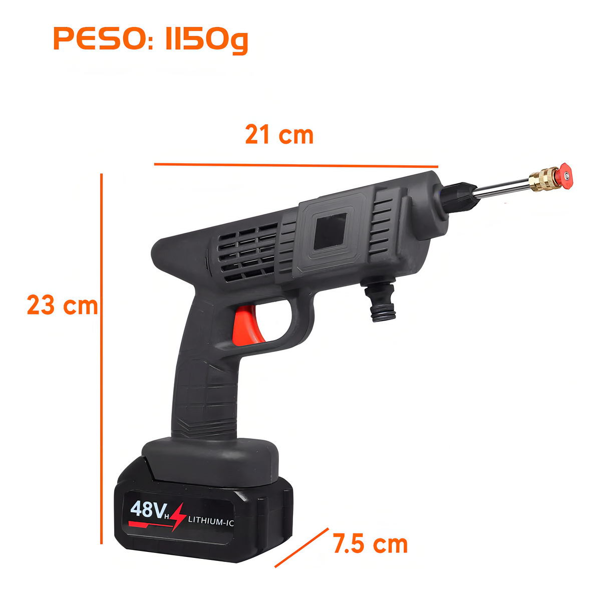 Hidrolavadora Portatil De Alta Presion A Bateria Dimm Color Negro - Imagen 8