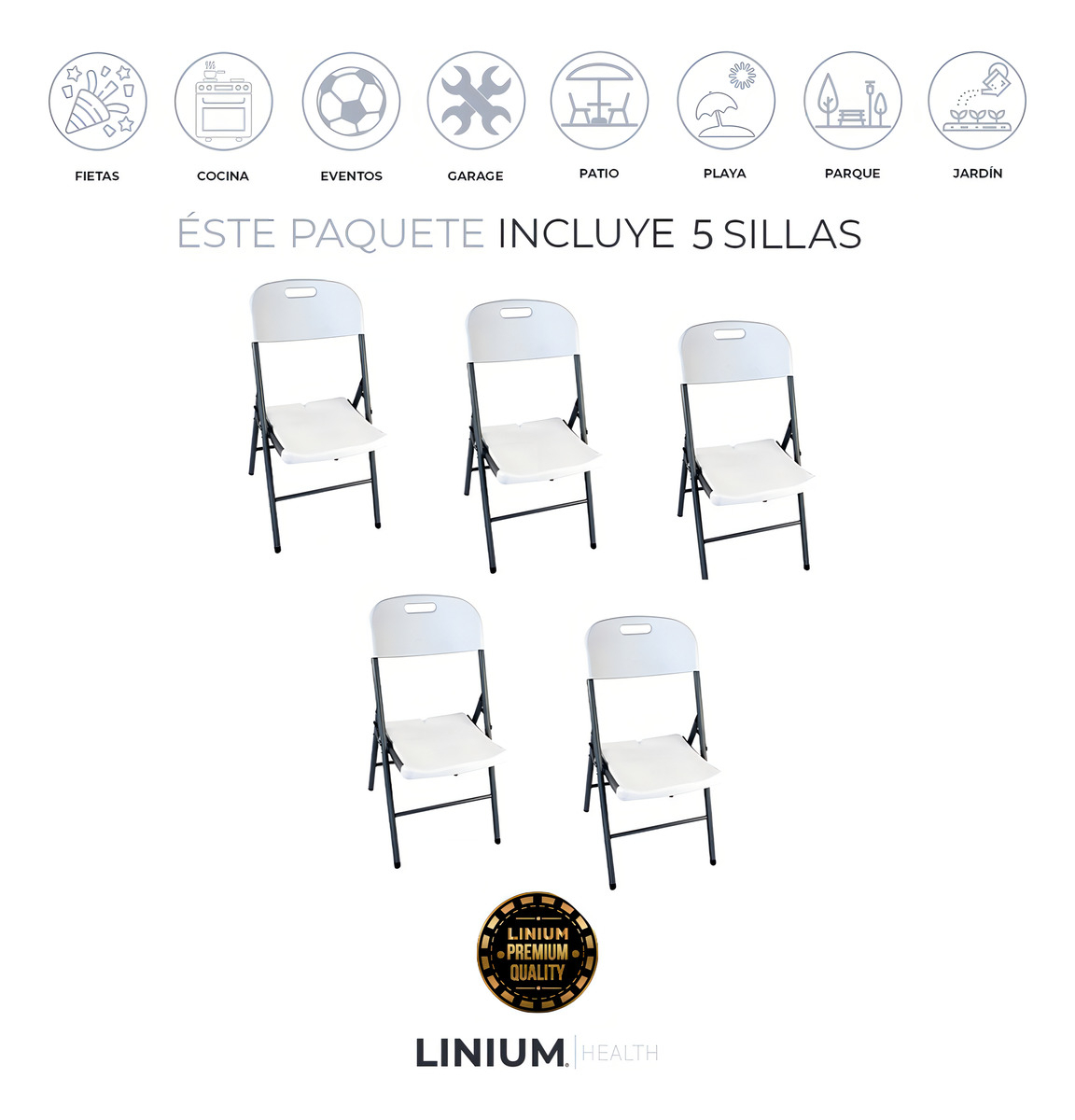 Silla Plegable Linium Set De 5 Plástico Resistente Color Blanco - Imagen 7