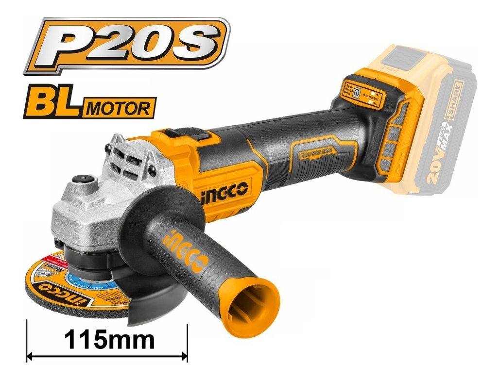 Amoladora A Batería 20v Brushless Ingco Sin Batería Y Cargador Color Amarillo