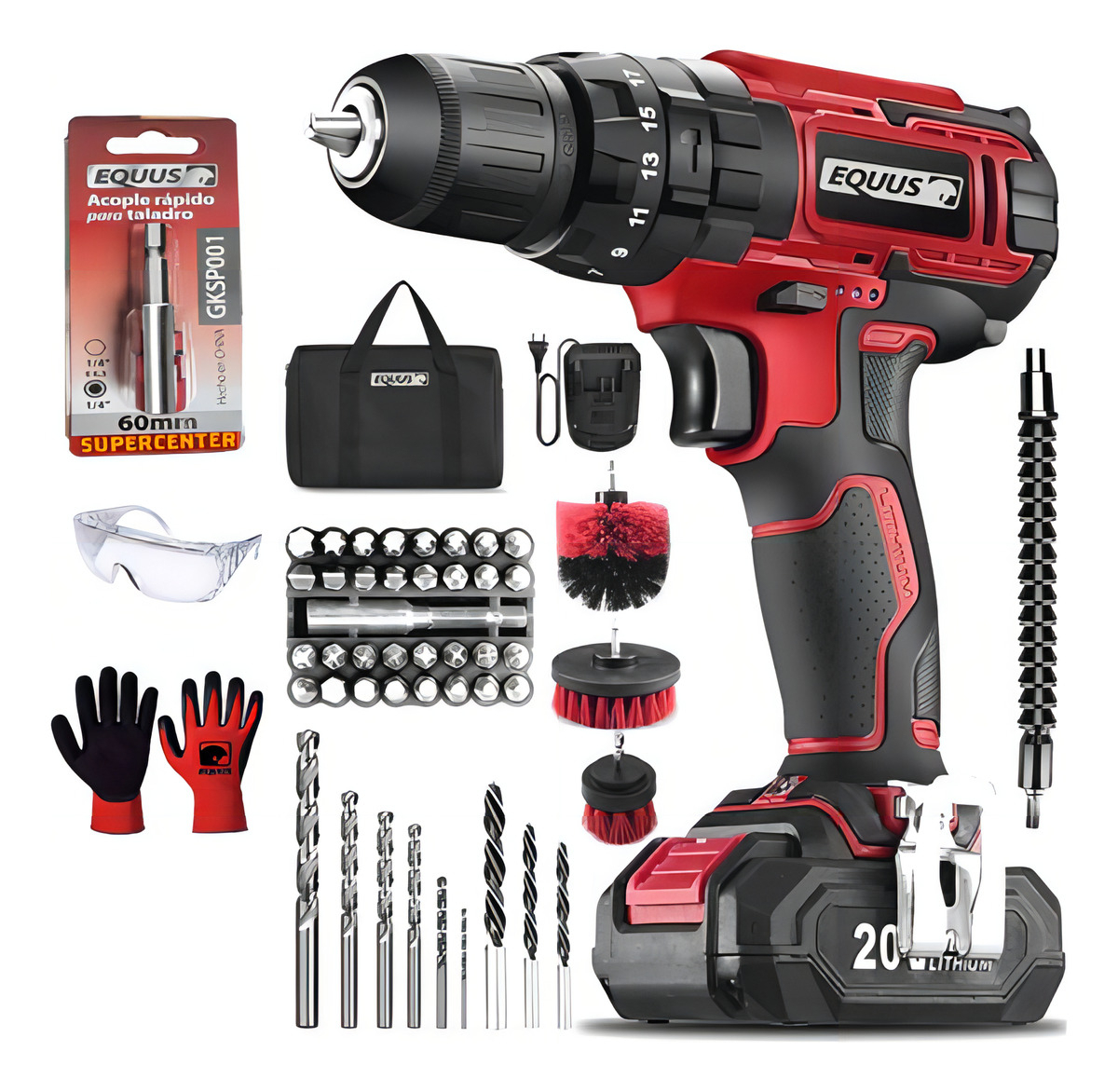 Taladro Atornilador Inalambrico Equus Bolso S Color Rojo