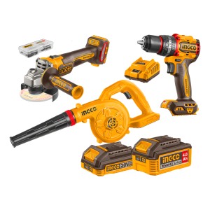 Kit Combo A Bateria 20v Ingco Sopladora Amoladora Taladro