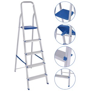 Escalera De Aluminio Estructural Práctica Plegable Mor De 5 Peldaños Azul
