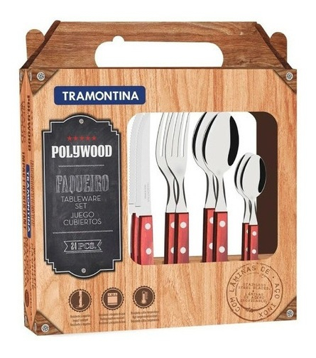 Juego De Cubiertos 24 Piezas Tramontina Polywood LG Color Mangos Polywood