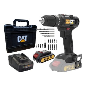 Taladro Percutor Atornillador Inalambrico Cat + Puntas Color Negro