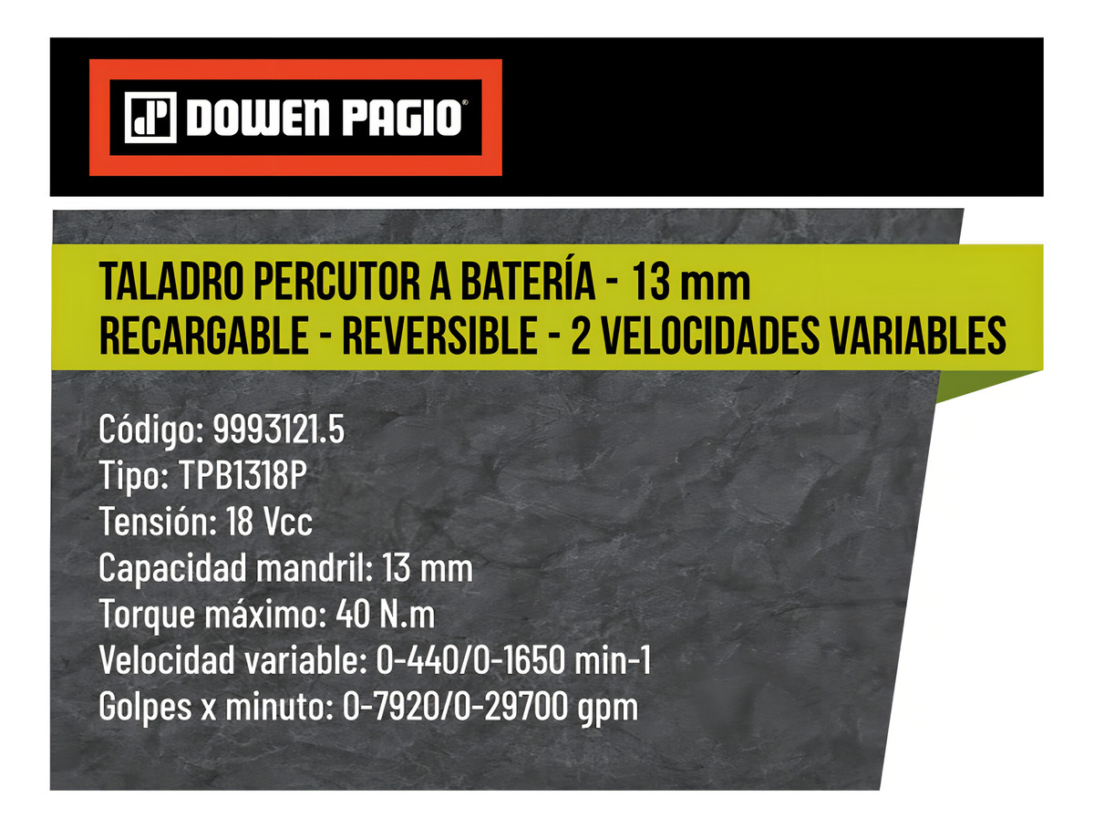 Taladro Percutor 13mm Dowen Pagio No Incluye Batería Color Naranja