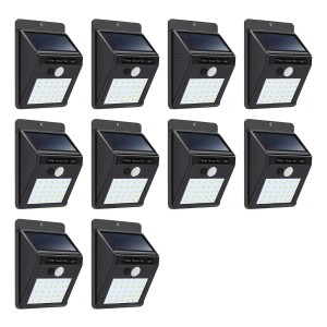 Pack X10 Focos Solares Led Exterior Con Sensor Luz Fria Estructura Negro