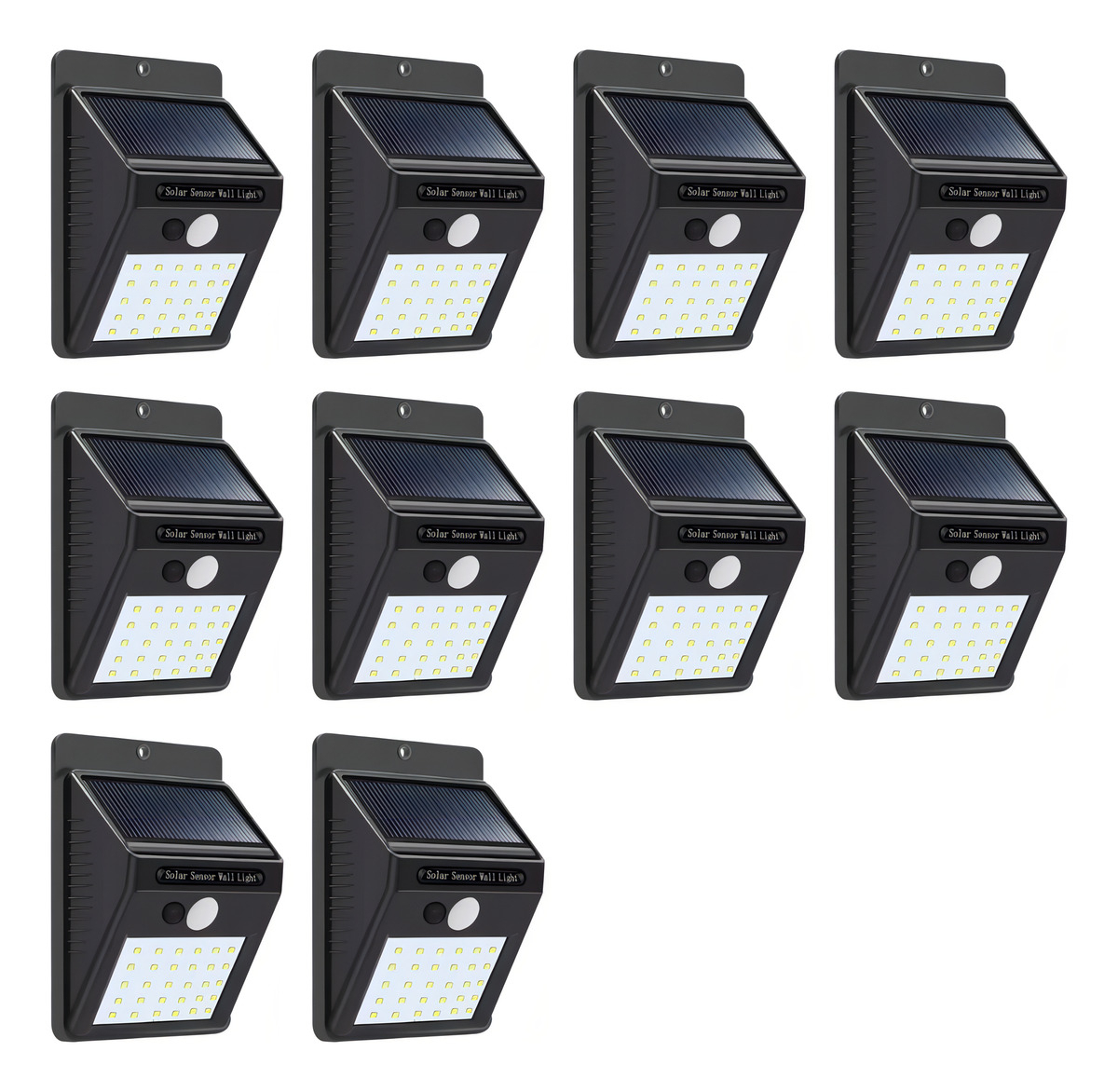 Pack X10 Focos Solares Led Exterior Con Sensor Luz Fria Estructura Negro