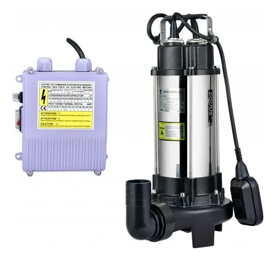 Bomba De Agua Sumergible 1500w 2 Hp Con Triturador Equus Color Plateado