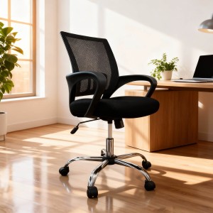 Silla De Oficina Ergonomica Mesh Negra Con Soporte Lumbar Y Altura Regulable Negro Malla