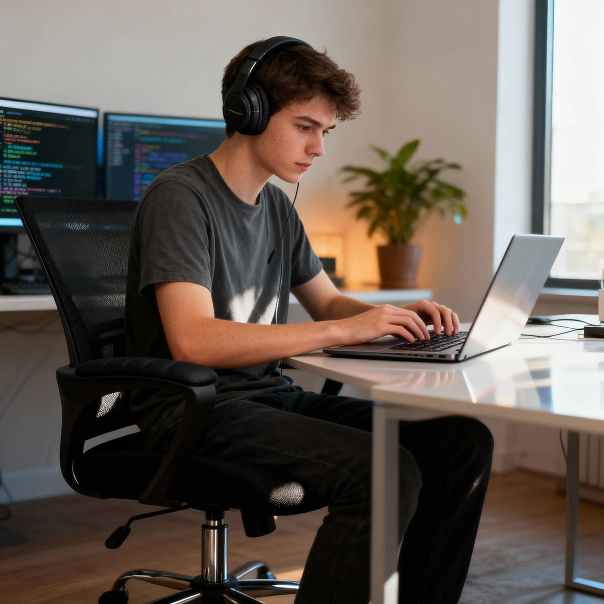 Silla De Oficina Ergonomica Mesh Negra Con Soporte Lumbar Y Altura Regulable Negro Malla - Imagen 3