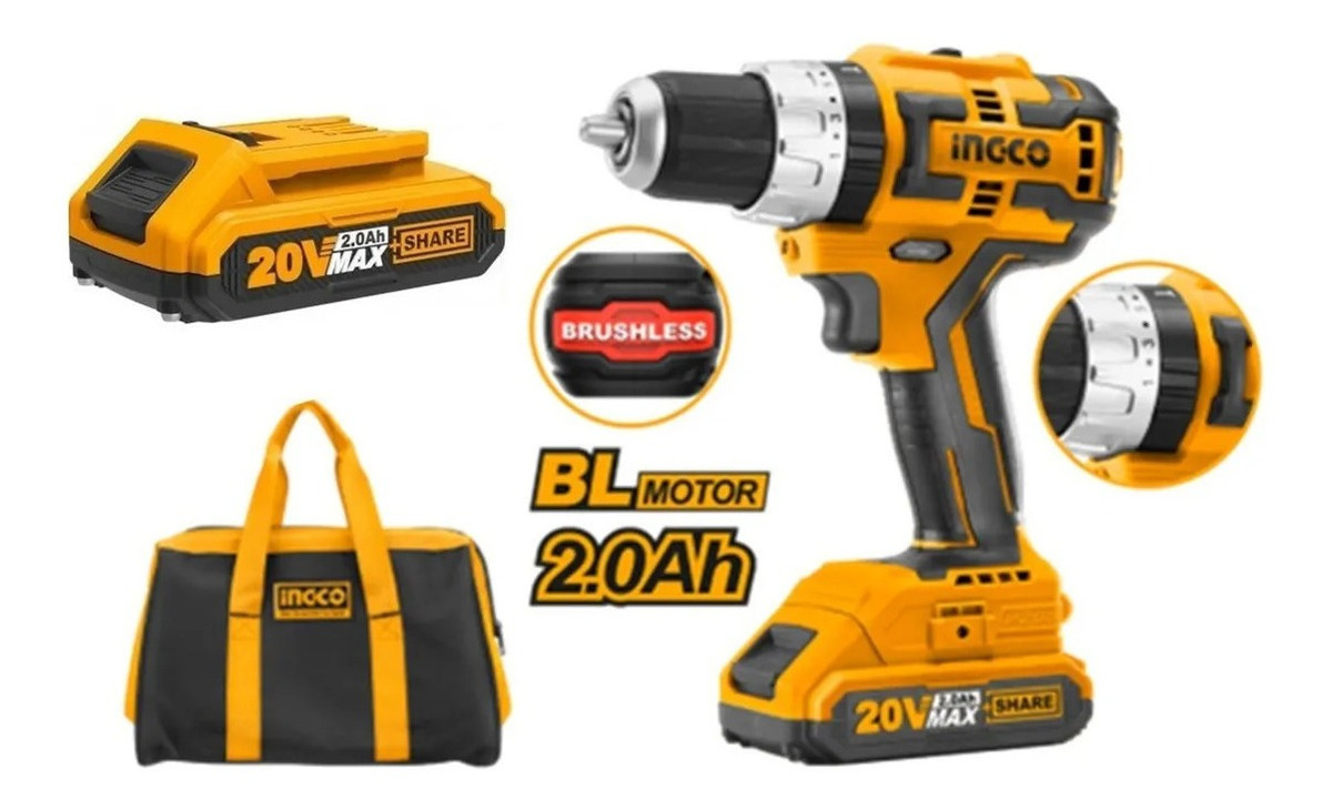 Taladro 20v Brushless C Percutor 13mm Ingco Cidli20608. Hnt Color Amarillo - Imagen 8