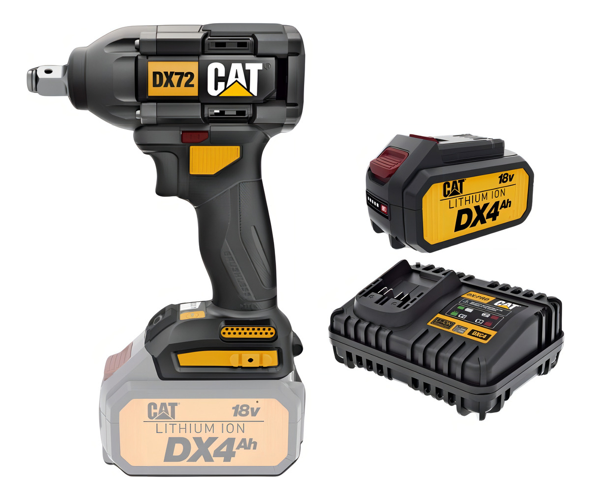 Llave De Impacto Cat Dx72b Inalambrica C/ Cargador Y Bateria Color Amarillo
