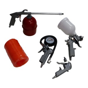Pistola Aire Equus Para Compresor Kit 5 Piezas Tacho Abajo Rojo