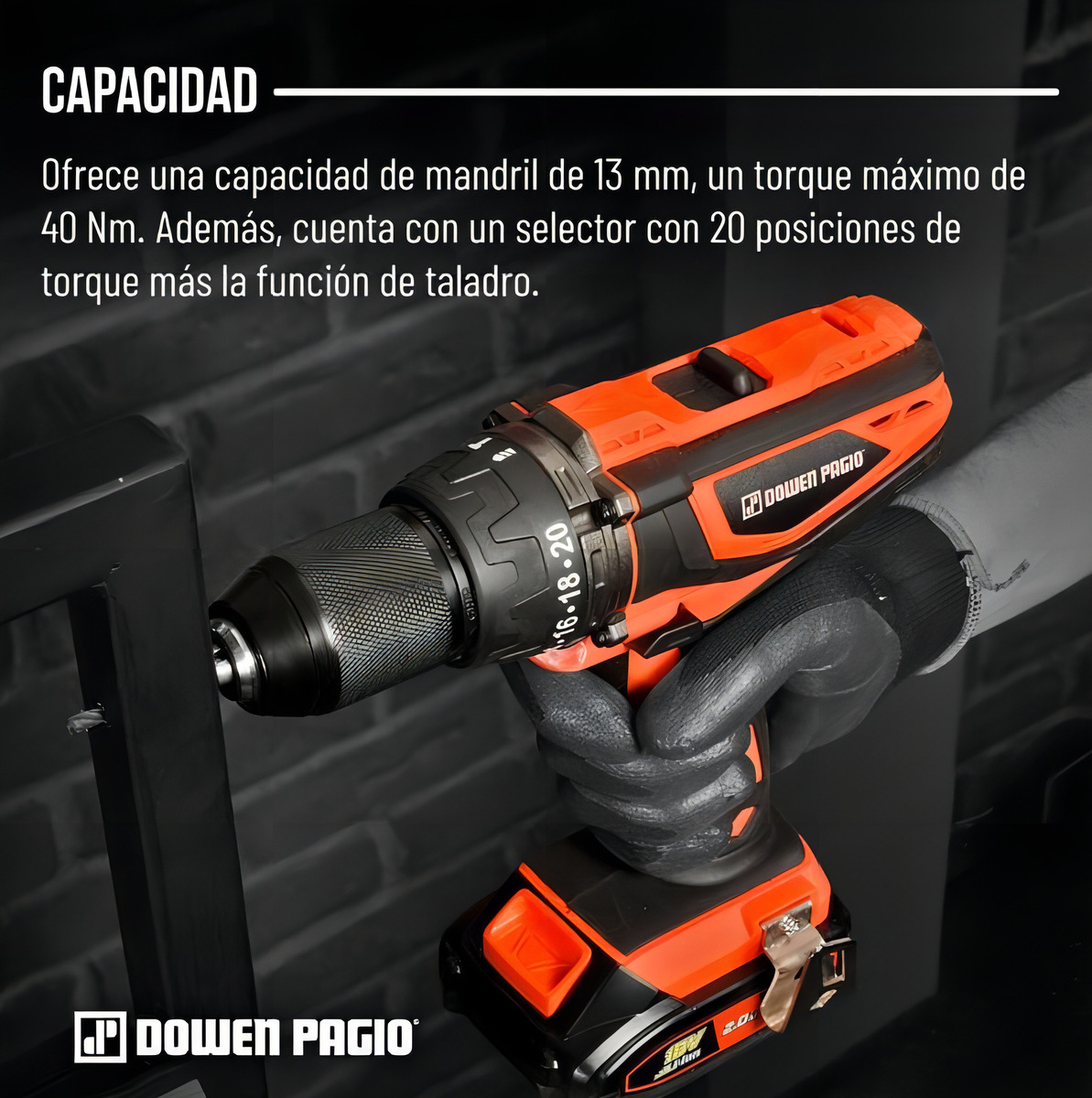 Taladro Percutor 13mm Dowen Pagio No Incluye Batería Color Naranja - Imagen 3
