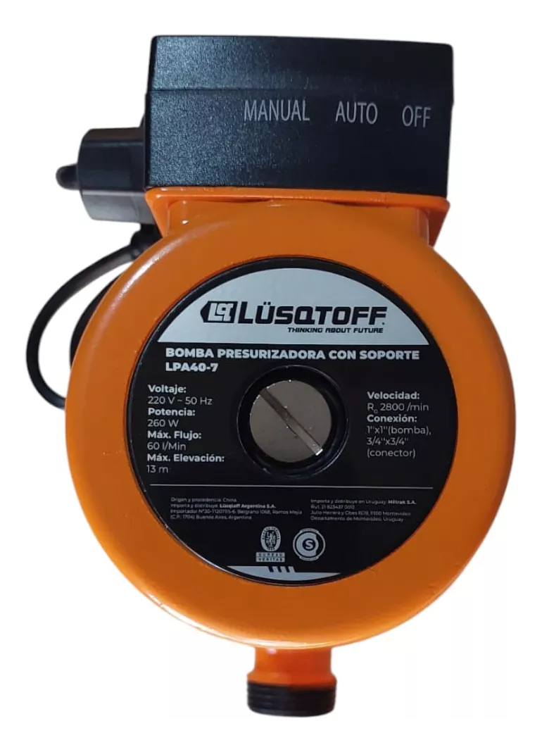 Bomba Presurizadora Soporte 260w 60lts/min Lusqtoff Lpa40-7 - Imagen 3