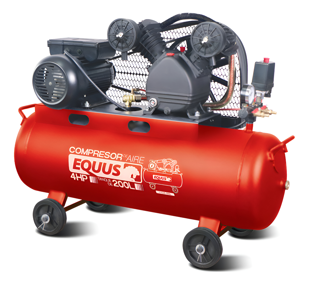 Compresor 4hp Equus 200 Lts A Correa Rojo Monofásica