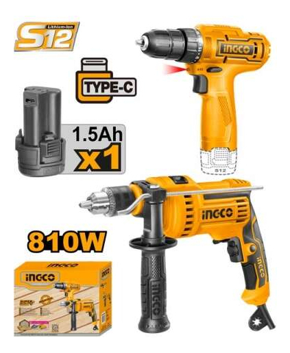 Super Combo Atornillador 12v Taladro 810w Percutor Ingco Cos - Imagen 2