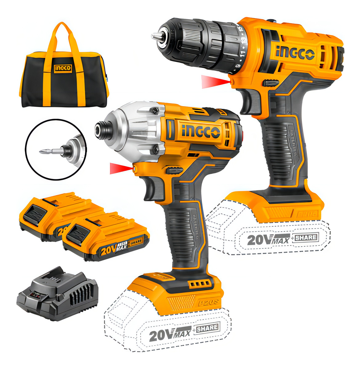 Kit Atornillador De Impacto + Taladro Atornillador Ingco 20v