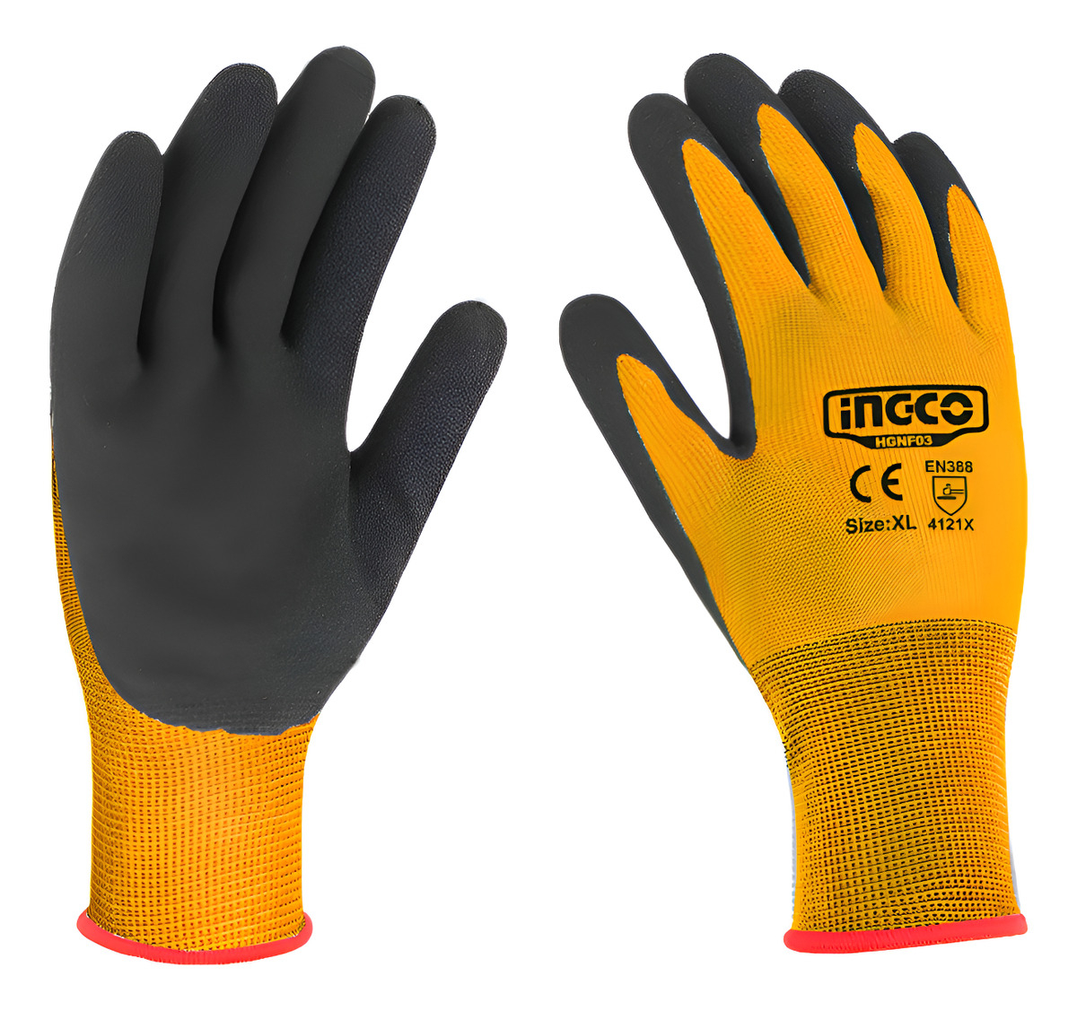 Guantes Nitrilo De Trabajo Reforzados Palma Rugosa Ingco Xl Naranja