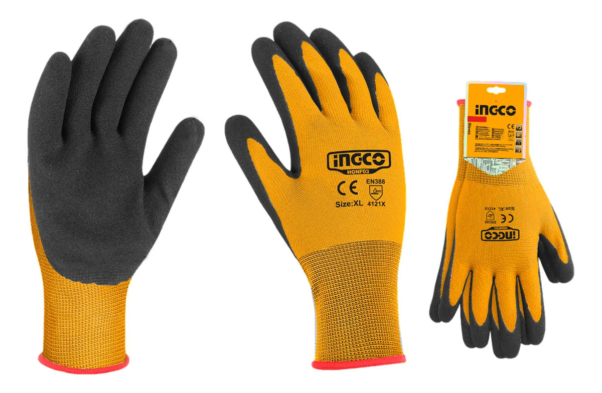 Guantes Nitrilo De Trabajo Reforzados Palma Rugosa Ingco Xl Naranja - Imagen 2