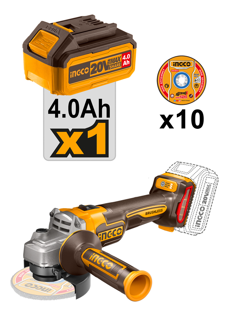 Amoladora Angular Ingco 115mm Inalámbrica + Bat + Carg Color Naranja - Imagen 2