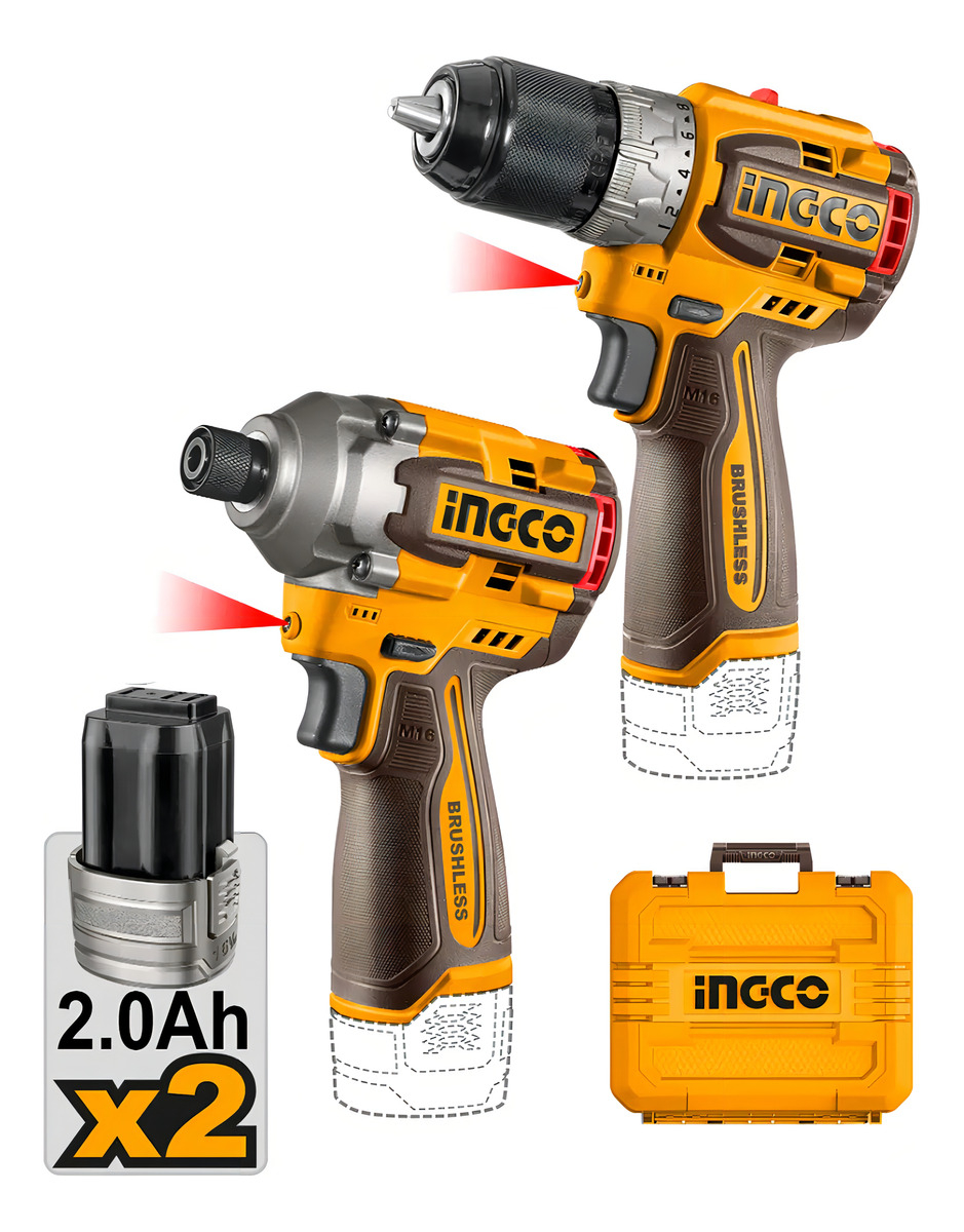 Kit Taladro Atornillador 16v+ Atornillador Impacto A Bateria - Imagen 2