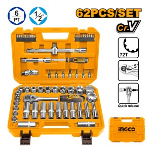 Set De Herramientas Ingco 1/2 62pcs Dados Tubos Puntas Naranja Claro