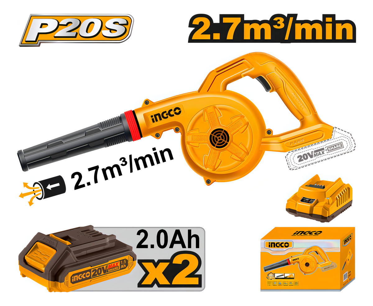 Sopladora 2.7 M3 X Min C 2 Bat Y Cargador Ingco Cabli200282 Color Amarillo Naranja Oscuro - Imagen 2