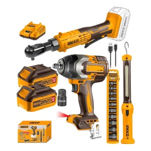 Llave De Impacto 850nm + Llave Crique 20v + Linterna Ingco