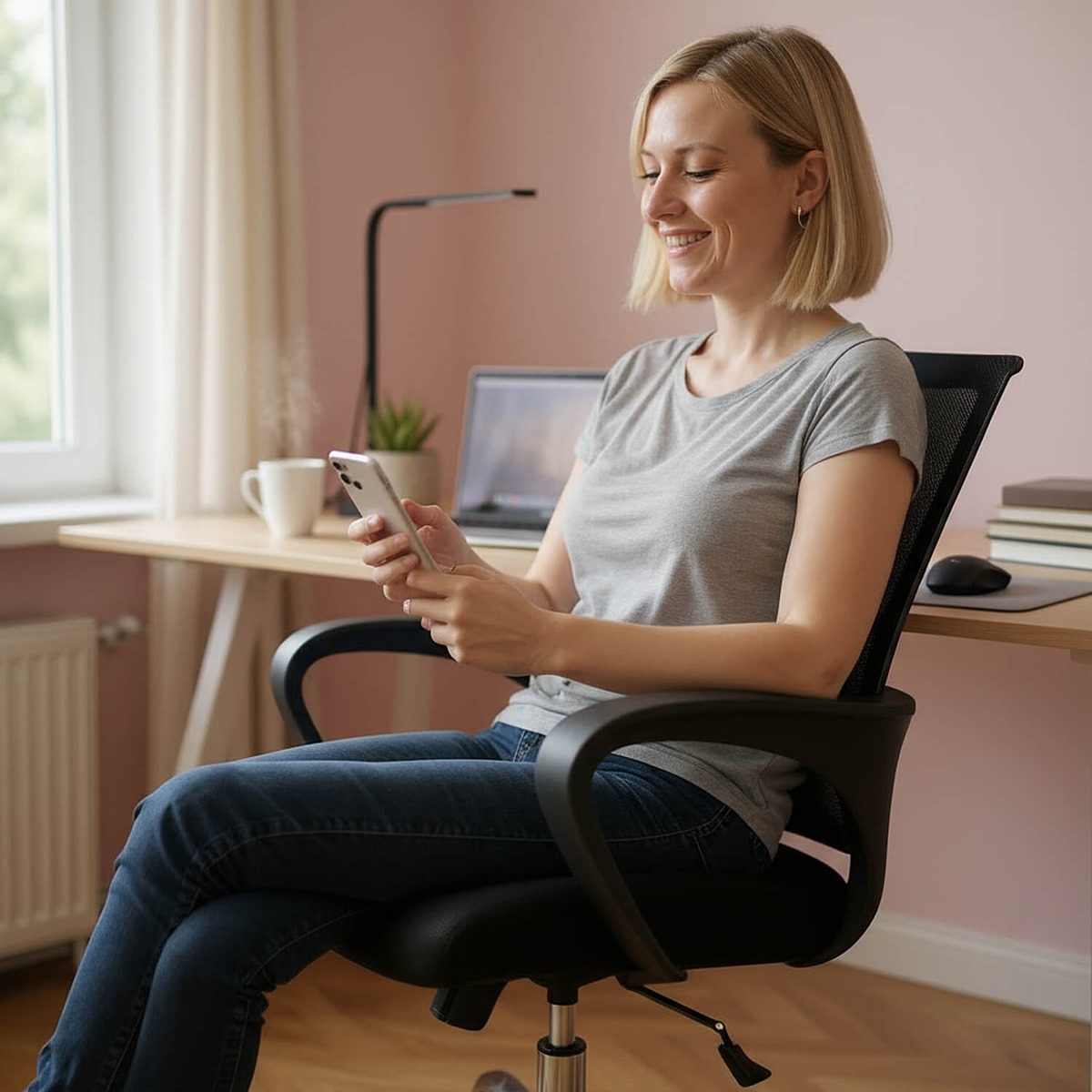 Silla De Oficina Ergonomica Mesh Negra Con Soporte Lumbar Y Altura Regulable Negro Malla - Imagen 4