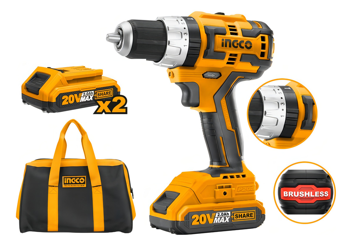 Taladro 20v Brushless C Percutor 13mm Ingco Cidli20608. Hnt Color Amarillo