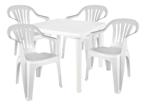 Mesa Cuadrada De 82 Cm Y 4 Sillones De Plástico De Hasta 140 Kg
