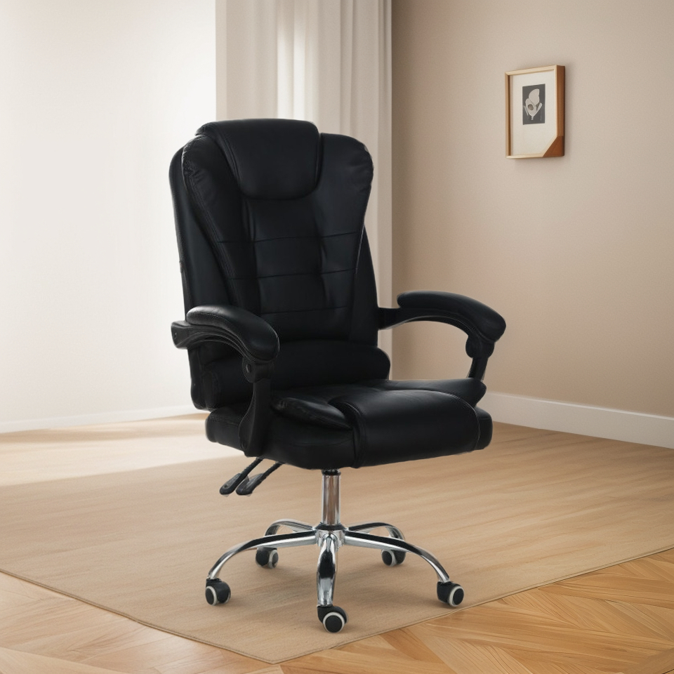 Silla Ejecutiva Giratoria Negro Que Sal R07 Base Cromada Ergonómica Con Ruedas Cuero Sintético - Imagen 4