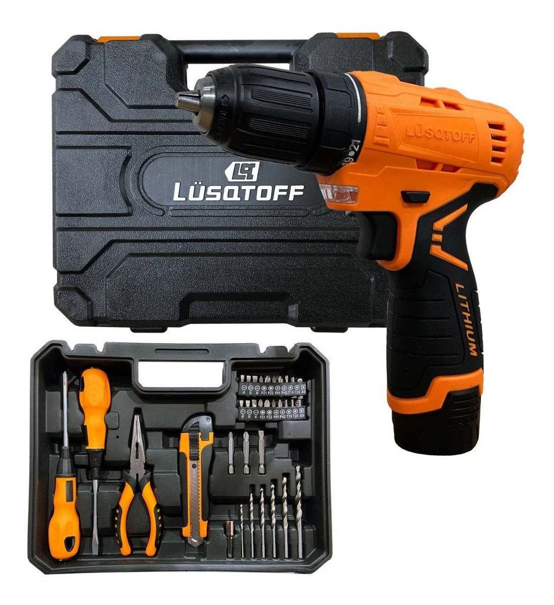 Taladro Atornillador Inalambrico Lusqtoff 2 Baterias 12v + Kit 32 Acc Naranja - Imagen 11