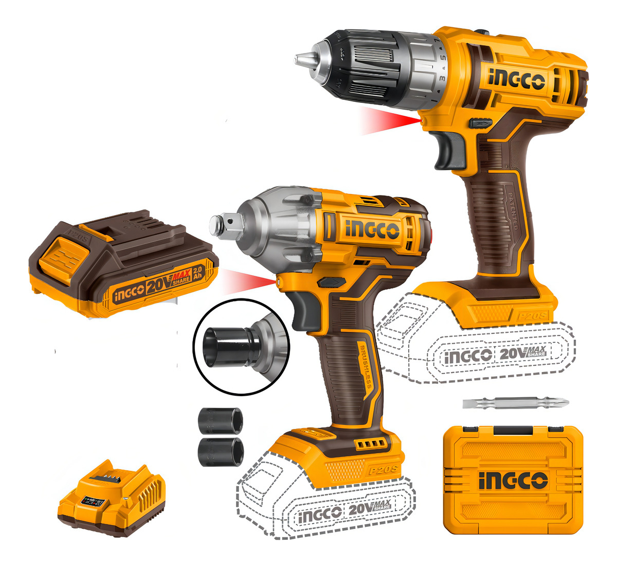 Set Llave De Impacto Y Atornillador Ingco Cosli230702 Color Naranja